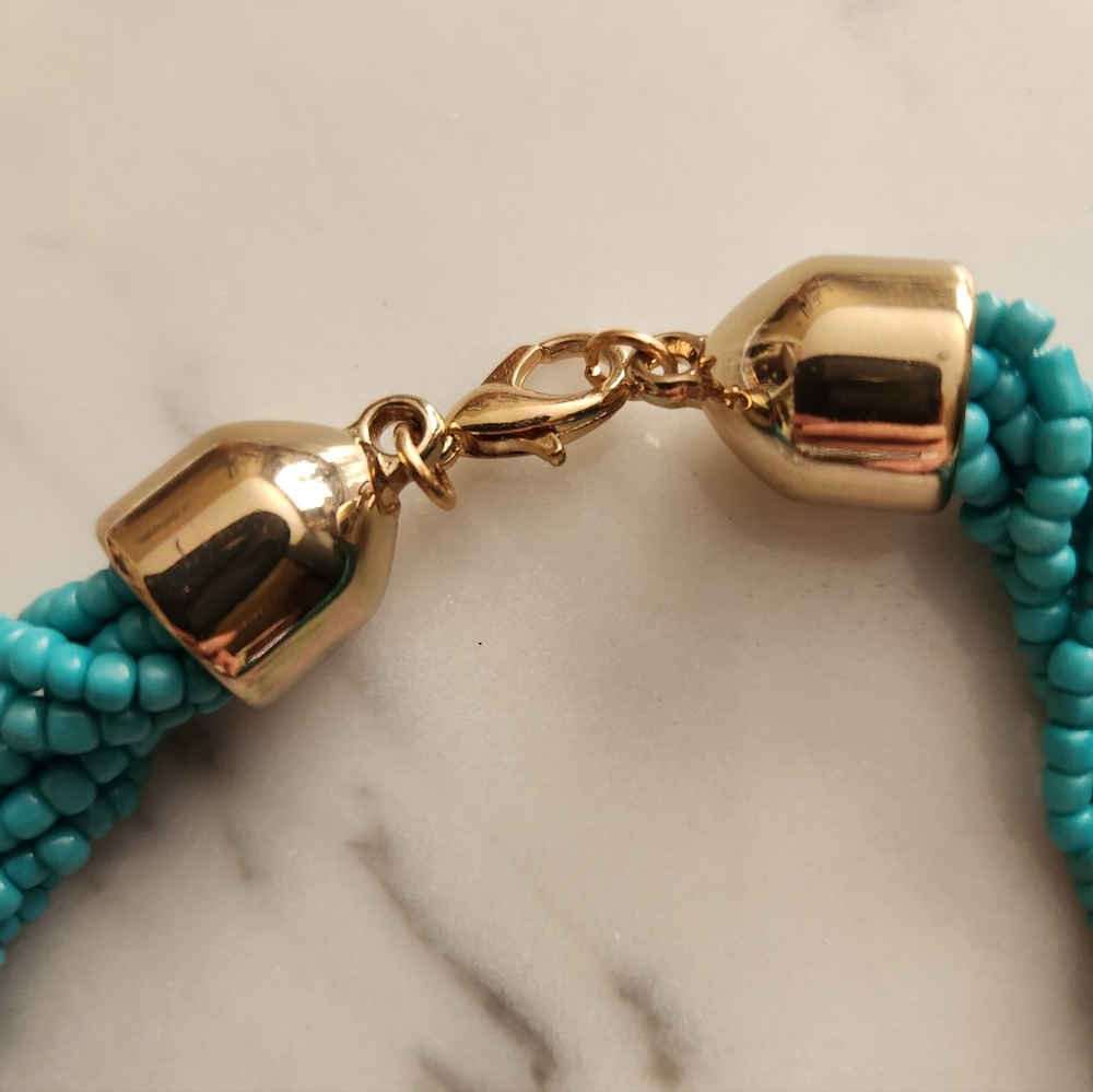 Turquoise Gold and Beaded Necklace - Picture 2 of 4